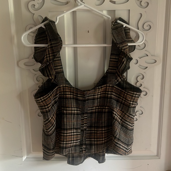 Brown checkered/plaid peplum top - Picture 2 of 2